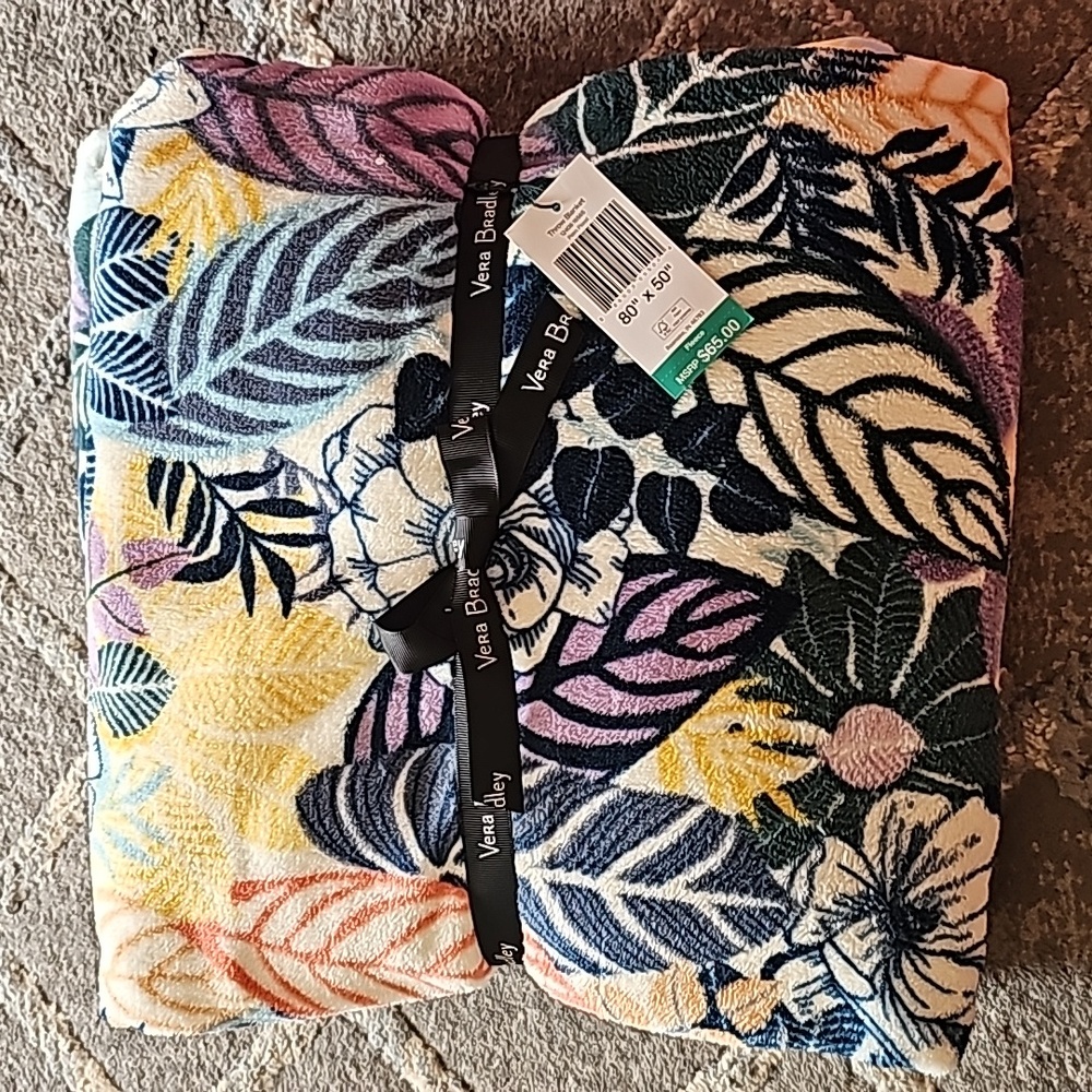 Vera Bradley Throw Blanket Palm Floral 80" X 50" NWT